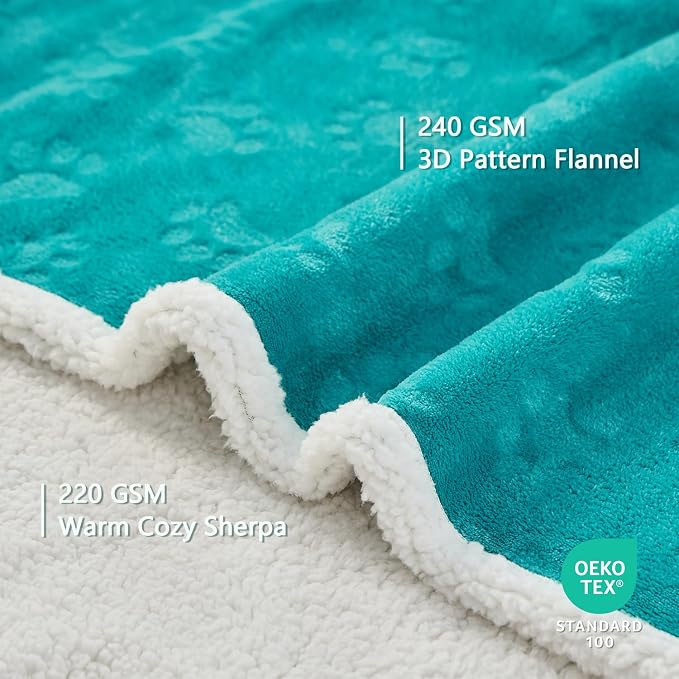Pet Blankets for Cats - Waterproof Cat Blanket Washable - Sherpa Fleece Puppy Blanket, Soft Plush Reversible Throw Protector for Bed Couch Car Sofa, 30"X40", Teal