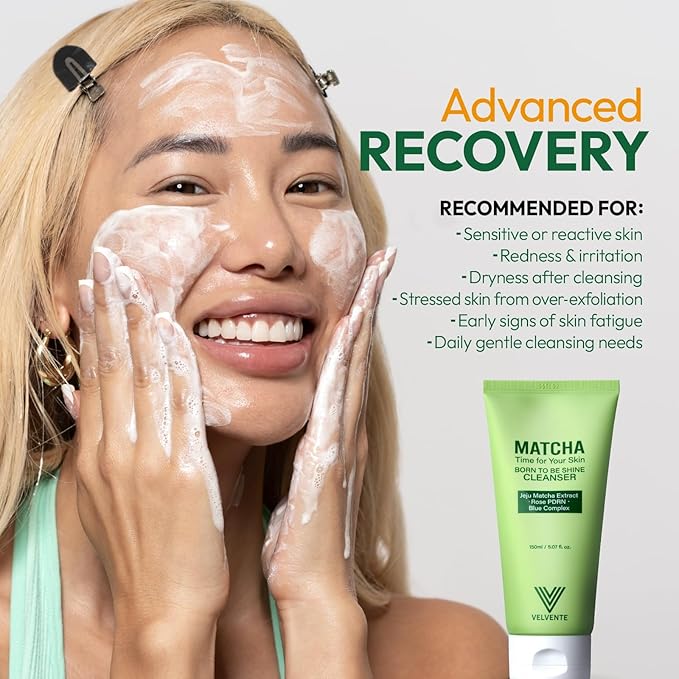 Matcha Gentle Deep Pore Cleansing Facial Cleanser, Low-pH Face Wash for Pore Refining, Rose PDRN Hydrating Daily Facial Wash Redness & Sensitive Skin Friendly, Korean Skincare(5.07 fl.oz.)