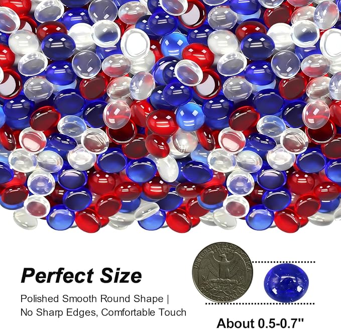 Mini Glass Gems Flat Bottom Marble Beads for Vase, Aquarium & Fish Tank | Mixed Color Decorative Glass Stones Vase Filler for Planter, Crafts, Home Art Decoration (1 Pound)