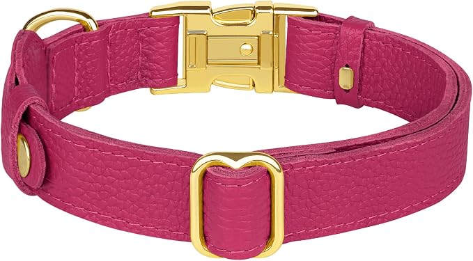 Leather Airtag Dog Collar - Soft Tracking Dog Collar with Apple AirTag Holder and Metal Buckle - Safety GPS Pet Collars for Small Medium Large Dogs Puppy Pink Red (Pink, S, 12"-15" Neck Fit)
