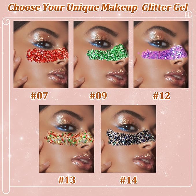 Boko 50ML Body Glitter Gel, Blue Purple Mermaid Chunky Glitter Gel for Face Hair Body Sparkle Makeup, Cosmetic Face Glitter Sequins for Christmas Festival Concert Party Event Rave Accessories