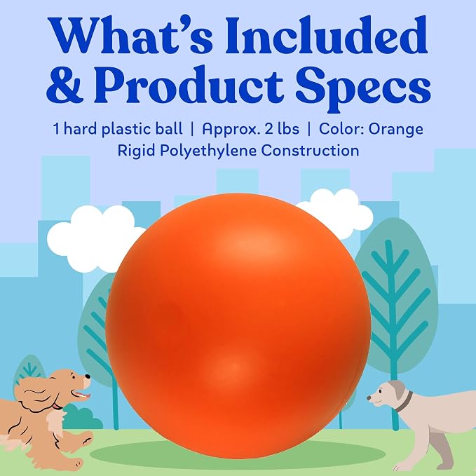 Doggie Dooley Virtually Indestructible Dog Ball - 14 Inch Hard Plastic Interactive Dog Toy for Large Breeds Over 75+ lbs - Built for Herding & Push Play - Floats in Water, Made in USA - Orange