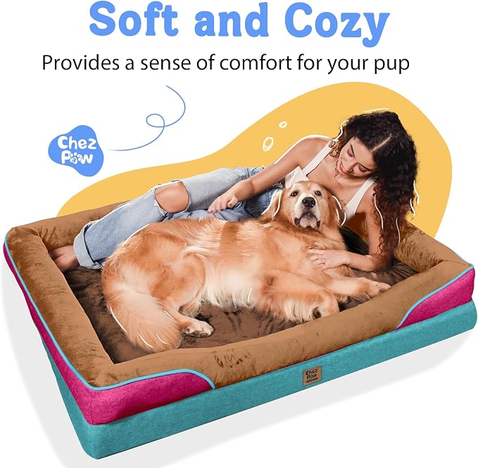 Orthopedic Washable XXL Dog Bed for Extra Large Dogs | Egg Crate Foam, 4-Sided Bolster Support, Waterproof Liner, Non-Slip Bottom, Removable Bolster Cover, 45 x 35 Inch