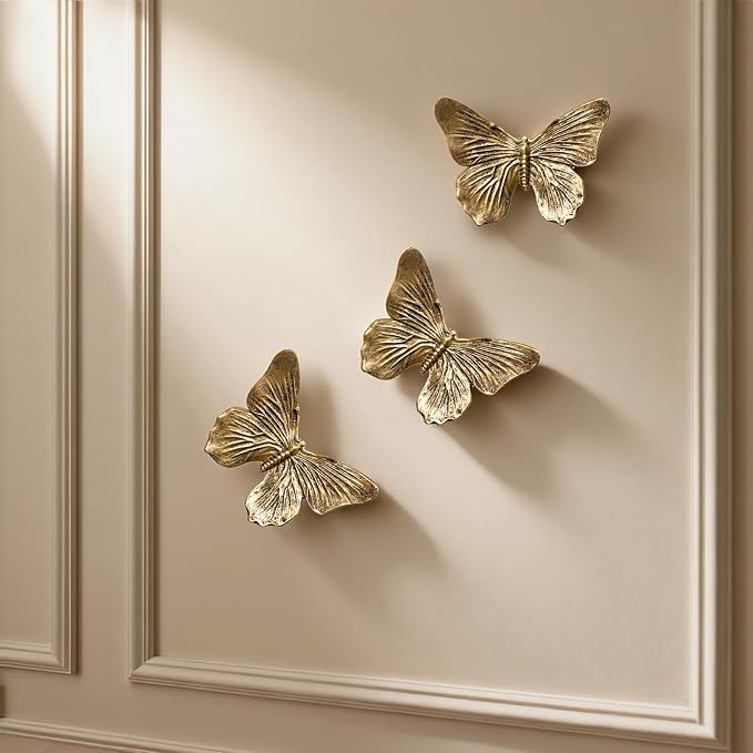 GUSFREUD 3D Butterfly Wall Decor Set – Resin Wall Decor for Living Room, Bedroom, Bathroom, Dining Room, Outdoor and Gallery Walls - Antique Copper - Set of 3