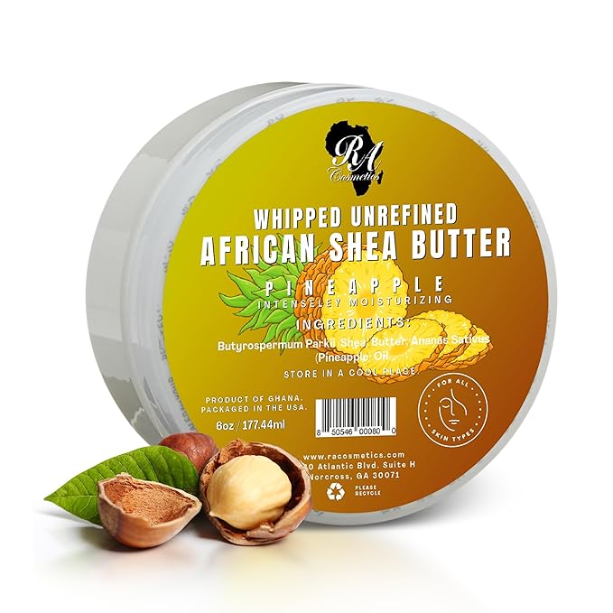 RA COSMETICS Whipped Shea Butter Pineapple - 6oz | 100% Pure & Natural African Shea Butter for Men & Women - Ultimate Handcrafted Moisturizer with Essential Vitamins for Radiant Skin (Pack of 2)