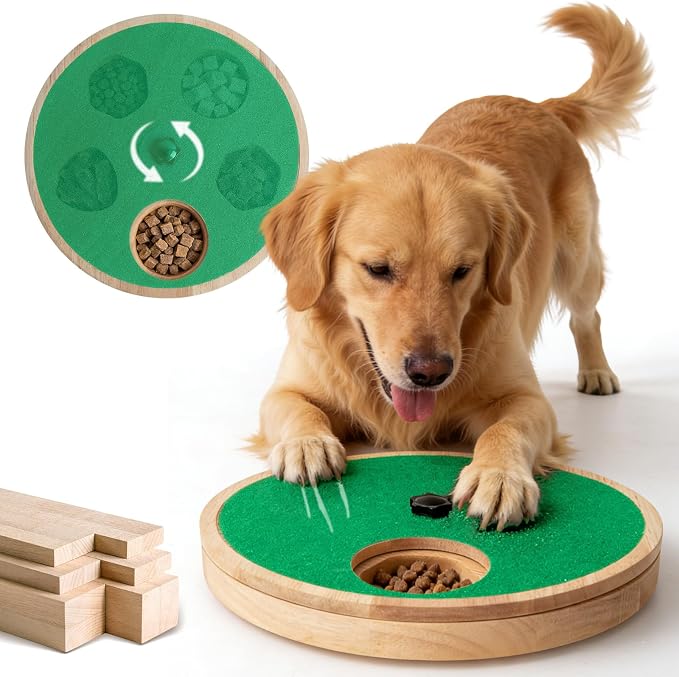 Dog Nail Scratch Board with Treat Box - Anti-Slip Rotating Dog Paw Care File Toy, Wooden Dog Scratch Pad for Nails with Adjustable Tension, Stress-Free Grooming & 2 Optional Base Types, Green