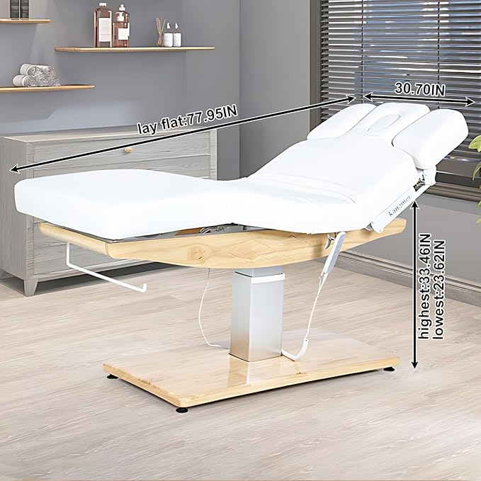 Massage Table-Electric Massage Table with Modern Minimalist Style, SPA Treatment Bed Includes One-Button Lifting, Liftable Armrests, Hardware Rack (White)