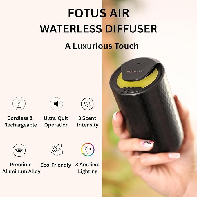 Waterless Essential Oil Diffuser - Cordless Rechargeable Aromatherapy Scent Machine for Home Bedroom Car Office Travel - 3 Mist Levels, 4 Timer Modes, 24-Hour Battery