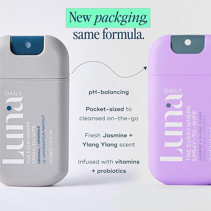 Luna Daily Mini Body Cleansing Spray | Instant Cleansing & Hydration for Feminine & Body Care | pH-Balanced & Moisturizing | Fresh Jasmine & Ylang Ylang Scent | Odor Control & Pregnancy-Safe, 30ml