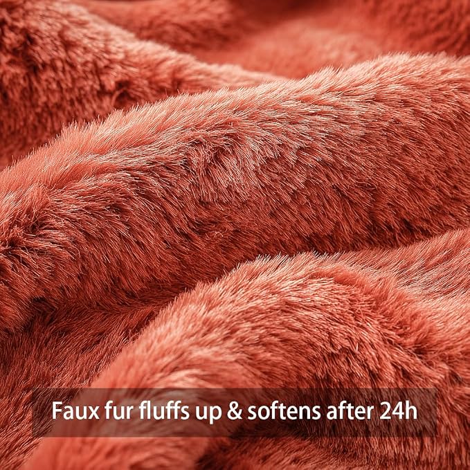 Fall Pumpkin Decorative Pillow Covers 20x20 Set of 2, Dark Rust Red Soft Plush Faux Fur Wool Farmhouse Throw Cushion Cases for Autumn Thanksgiving Holiday Home Decorations