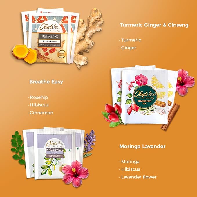 Olinda Health & Vitality Tea Gift Box Tea Samplers Tea Bags Low Caffeine Detox Energy Tea Natural Herbal Gift Set Premium 9 Variety Pack Individually Wrapped 45 Tea Bags 1 Tea Box Tea Gifts for Women
