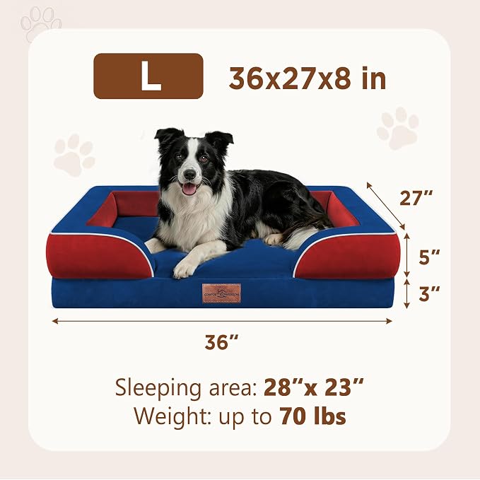Comfort Expression Orthopedic Dog Beds for Large Sized Dog with Bolster | Waterproof Dog Couch Bed with Washable Cover & Non-Slip Bottom, Supportive Egg Crate Foam Large Pet Bed, 36x27 Inch