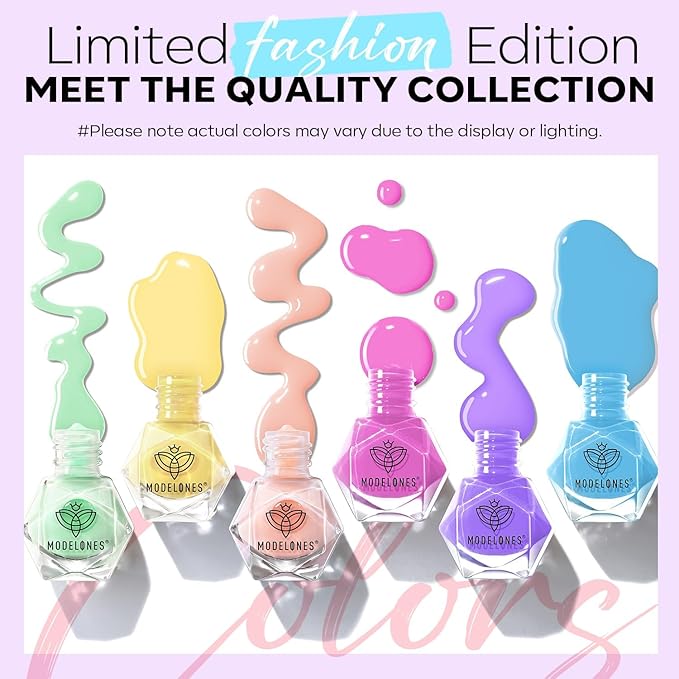 modelones Nail Polish Set, 6 Colors Spring Summer Easter Macaron Pastel Nail Polish Soft Pink Purple Blue Green Orange Quick Dry Nail Polish Kit Salon Home DIY Manicure Kit Gift For Women Girl