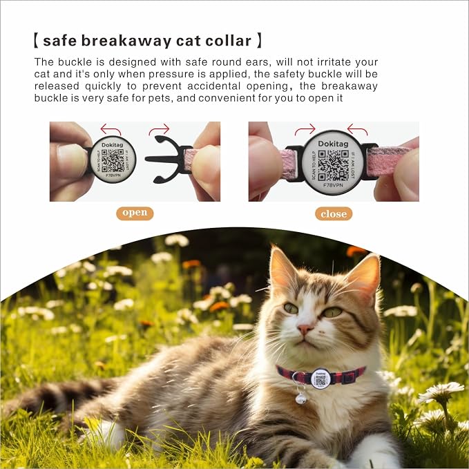 6(Pack) Cat Collar Breakaway with QR Code Name Tag,Pet ID Tag,Scan QR Receive Instant Pet Location Alert Email 6pack (Pink & Black & Orange & Green & Red & Blue)