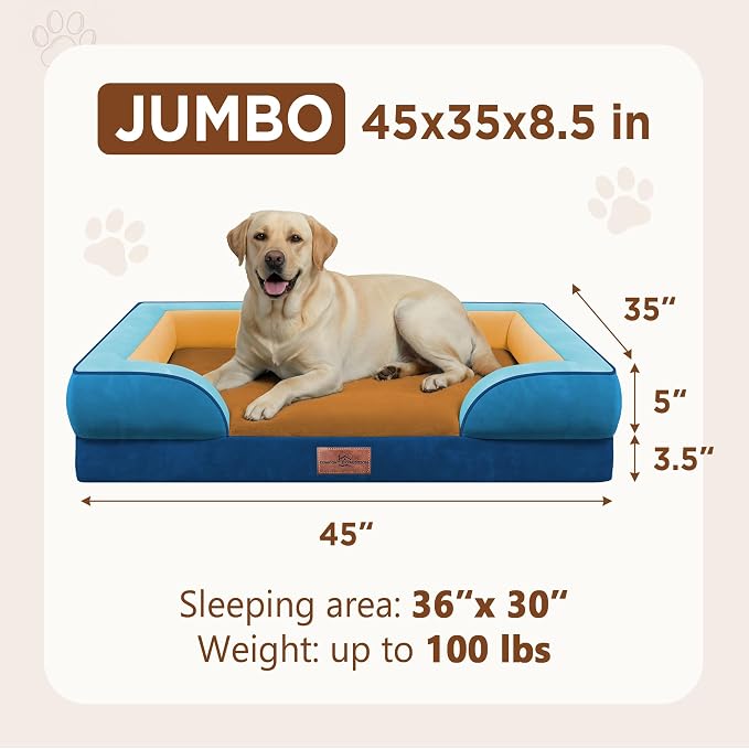 Comfort Expression Orthopedic Dog Bed for Extra Large Dogs with Bolster | Waterproof Dog Couch Bed with Washable Cover & Non-Slip Bottom, Supportive Egg Crate Foam XL Pet Bed, 45x35 Inch