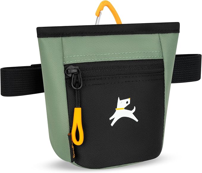 OllyDog Goodie Treat Bag, Dog Treat Pouch, Waist Belt Clip for Hands-Free Training, Magnetic Closure, Dog Training and Behavior Aids, Three Ways to Wear (Olivine)