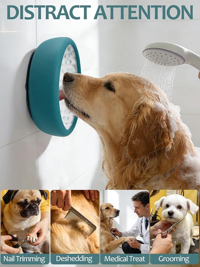 Dog Lick Bowl for Large Dogs, Lick Mat, Slow Feeder Lick Bowl with Brush and Scraper,Strong Suction, Freeze Licking Bowl for Anxiety Relief, Enrichment & Distraction, Dishwasher Safe 7.6 * 3.5 inch