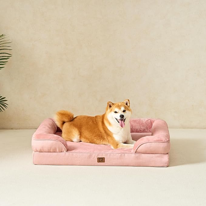 EHEYCIGA Orthopedic Dog Beds Large Sized Dog, Waterproof Washable Pet Bed | Non-Slip Bottom and Egg-Crate Memory Foam XL Dog Couch Bed with Washable Removable Cover, Dusty Pink, 41Inch