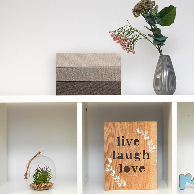 Tioncy 3 Pcs Decor Linen Faux Book Box Set Aesthetic DIY Fake Linen Book Box for Decor Storage Cafe Table Bookshelf Gift Home Keepsake(8.6 x 6.1 x 1.8 Inch,Khaki, Dark Coffee, Light Coffee)