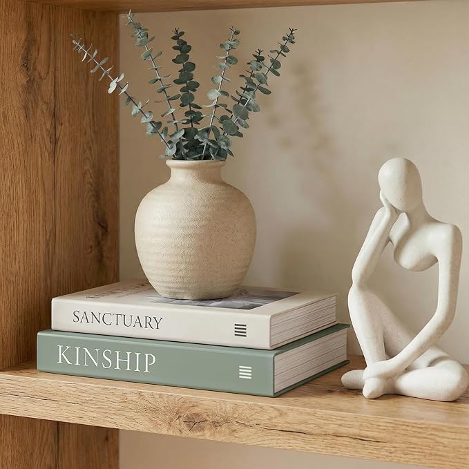 Faux Book Stacks for Decoration (Set of 2) - Decorative Books with Storage for Shelf Decor - Organic Modern & Biophilic Living Room Accents - Sanctuary & Kinship (Sage Moss Green & Beige)