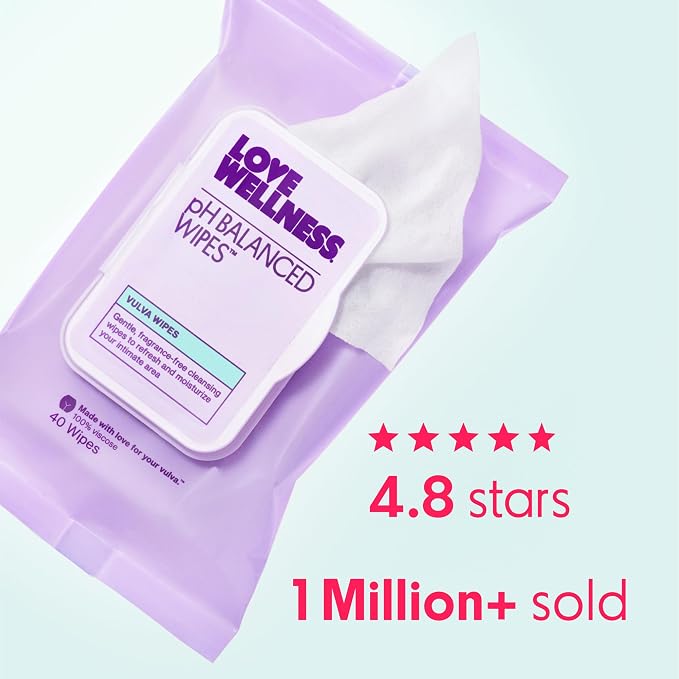 Love Wellness pH Balanced Wipes for Women | Feminine Hygiene for Cleansing with Aloe Vera | Fragrance-Free Intimate Health | Moisturizing, Soothing & Calming for Sensitive Skin | Travel Size | 2-Pack