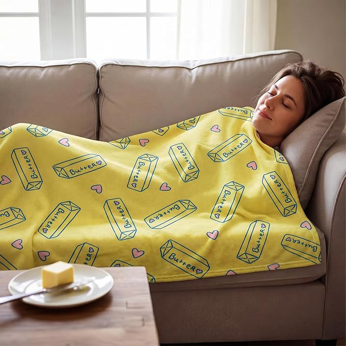 50'' x 60'' Butter Stick Throw Blanket Butter Gift | Funny Meme Gifts for Women Men Plush Warm Room Decor for Sofa Couch Bed Bedroom Camping