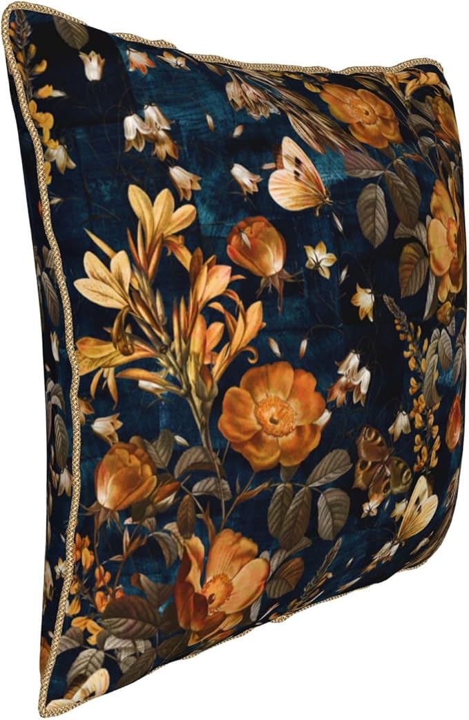 Vintage Floral Velvet Pillow Covers 18x18 Inch Blue Brown Leaf Flowers Throw Pillows for Couch Farmhouse Cushion Covers Pillowcase Butterfly Plant Leaves Pillow Cases for Sofa Bed Outdoor Decor