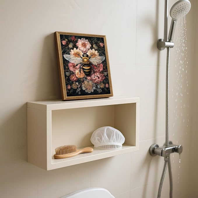 ICHZUMW Framed William Morris Bee Floral Vintage Canvas Wall Art 8x10 In | Dark Cottagecore Prints, Antique Aesthetic Bumblebee Wall Decor for Bedroom Living Room Bathroom Office, Ready to Hang