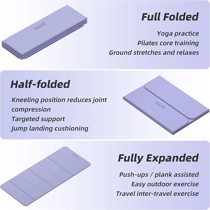 Foldable Yoga Mat,74"Lx32"Wx1/3"Thick,Folding Exercise Mat,Non-slip Wide Pilates Mats for Home Workout/Travel, Portable Yoga Mat Thick for Yoga/Pilates/Camping/Floor Exercises