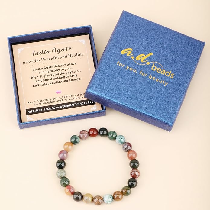 AD Beads Handmade Gemstone Stretch Elastic Bracelet Crystal Healing Reiki Nature's Beauty and Spiritual Essence Unisex