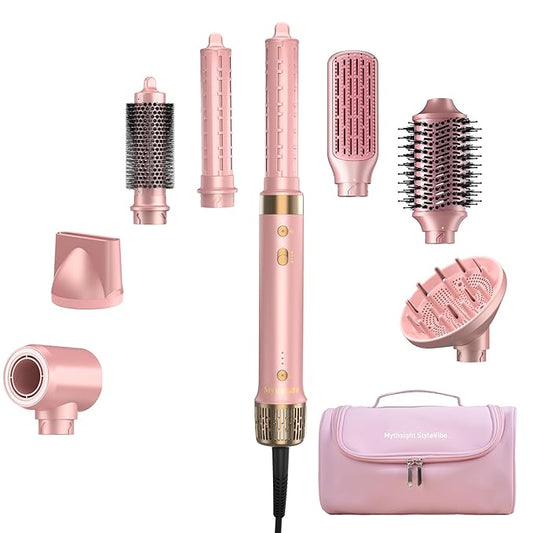 StyleVibe 8-in-1 Air Styler, Hair Dryer & Blow Dryer Brush with Travel Case - Auto Wrap Curls (L/R), Fast Drying, Thermal Round Brush for Smooth Blowouts & Frizz-Free Volume, No Heat Damage