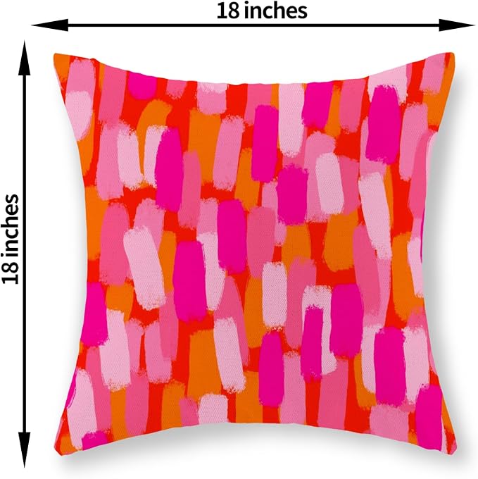 Hot Pink Orange Pillow Covers 18x18 Inch Set of 2 Abstract Preppy Throw Pillows Painting Outdoor Decorative Pillow Cases Linen Aesthetic Boho Cushion Cover for Couch Home Sofa Bed Decor