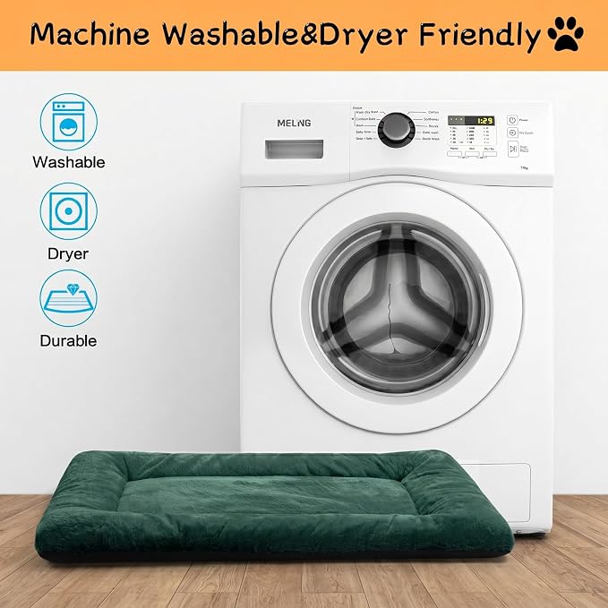 Dog Crate Pad Washable Dog Bed for Crate Large Cozy Mat 48-Inch Green | Ultra Soft Kennel Pad,Anti-Slip Bottom,Fits for Most Metal Crates,Comfortable Sleeping Pet Mat