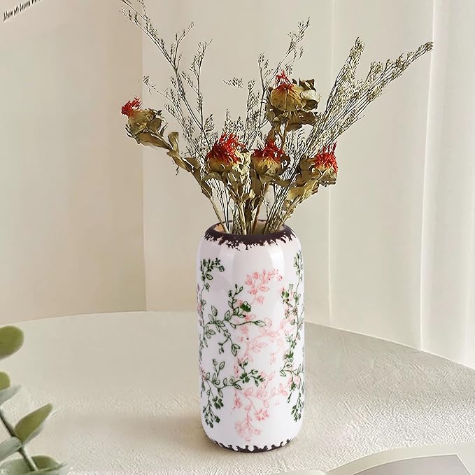 Ceramic Vase for Flowers – Modern Small Ribbed Textured Flower Vase for Home Decor, Pampas Grass, Decorative, Farmhouse, Coffee Table, Kitchen Centerpieces, Bookshelf and Home Living (Green and Beige)