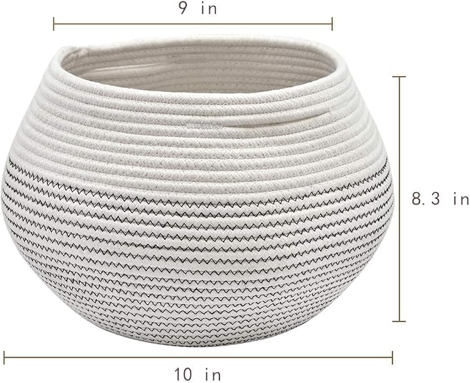 Goodpick Round Woven Storage Basket for Shelves, 12.5" x 8.3", White | Cotton Rope Small Basket with Handles, Stores Towels Dog Cat Toys, Plants, Great for Living Room & Bedroom Décor