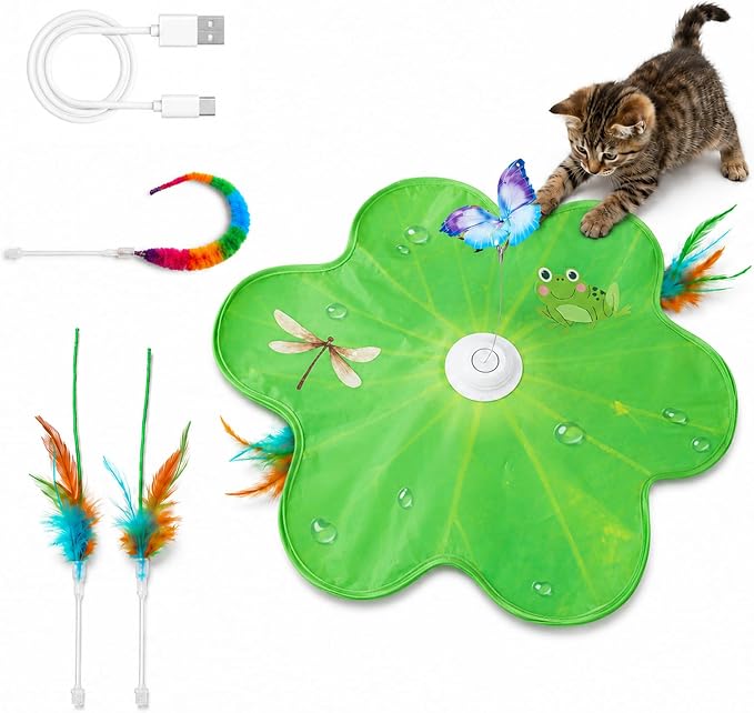Cat Toy, Interactive Cat Toy, Cat Toys Interactive | Rechargeable Hide and Seek Automatic Kitten Toy with 3 Replaceable Wands, 3 Modes, Realistic Bird Chirp Sounds for Indoor
