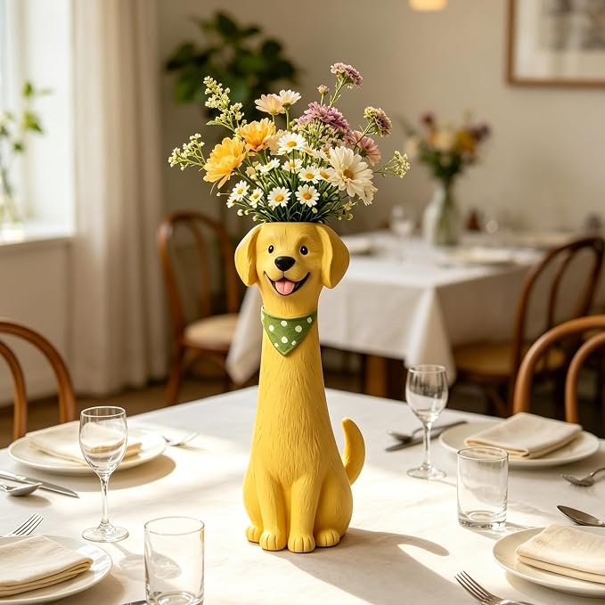 Quirky Shaped Flower Vase, Unique Decorative Resin Planter for Indoor Small Plants, Whimsical Desktop Ornament, Creative Housewarming Gift (Quirky Dog Vase)