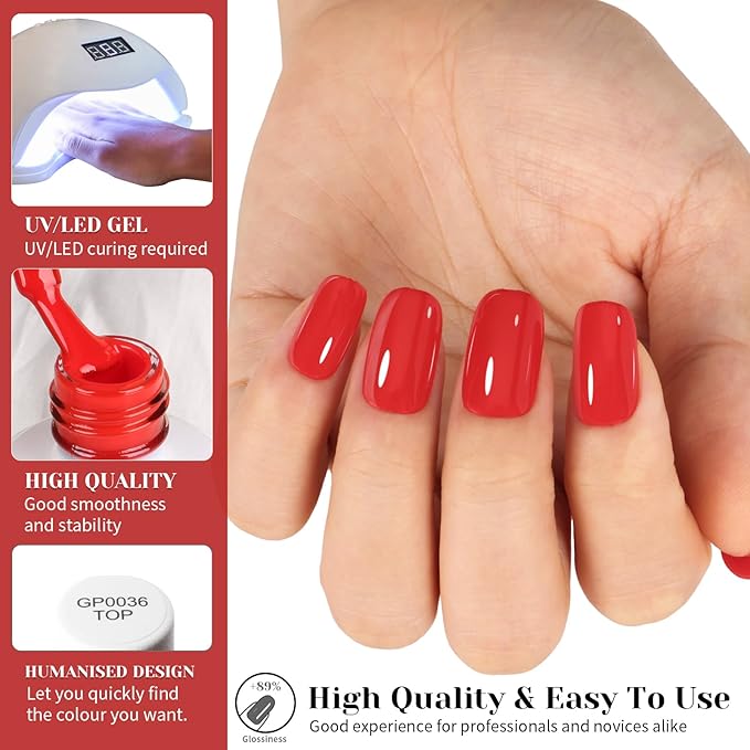 Deep Red Gel Nail Polish, UV/LED Soak Off Christmas Red Gel Polish for Manicure Salon or DIY Nail Art at Home,Fall Winter Color, 0.5 fl.oz - GP0053
