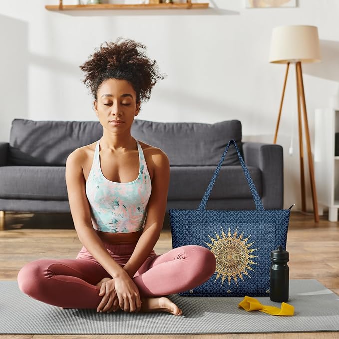Yoga Bag for Women, Large Canvas Yoga Mat Tote Bag with Yoga Mat Carrier - Large Mat Pocket Fitness Tote for Pilates, Gym, Travel, Office & Beach