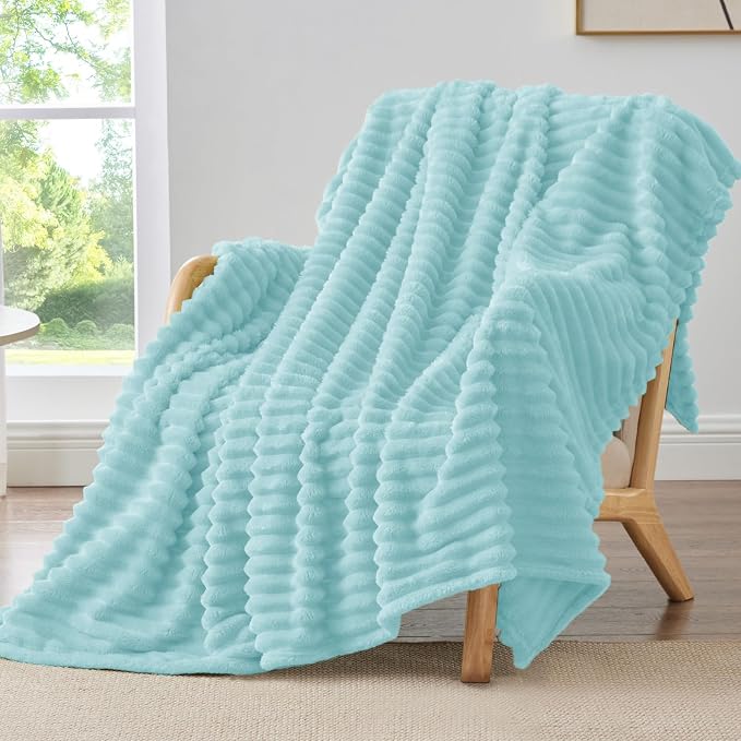 BEDELITE Ribbed Twin Blanket for Couch & Bed, Cloud Blue, 60"x80" | Ultra-Soft Plush Fleece, Cozy, Warm Yet Lightweight, Ribbed Texture, Home Decor, Machine Washable, Giftable, All-Season Use