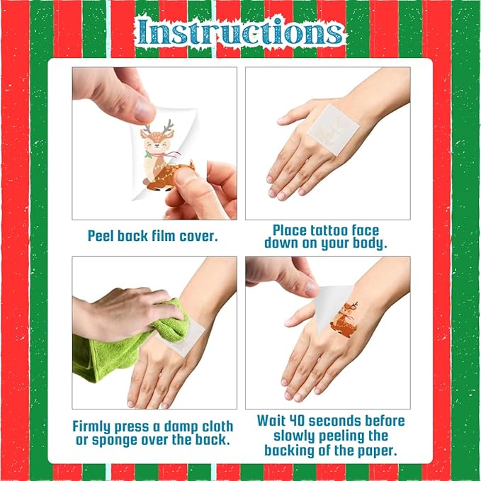 ArtCreativity Individual Christmas Tattoos for Kids - Set of 144-2 Inch Winter Holiday Temporary Tattoos in 12 Festive Designs - Classroom Christmas Party Favors and Stocking Stuffers For Kids