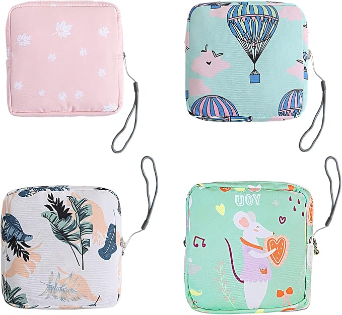 Portable Sanitary Napkin Storage Bag,4 Pieces Reusable Period Pouch for Teen Girls & Women,Pad Bags for Period for School,Office,Mini Pouch Feminine Pads Bag Kit (Fashional)