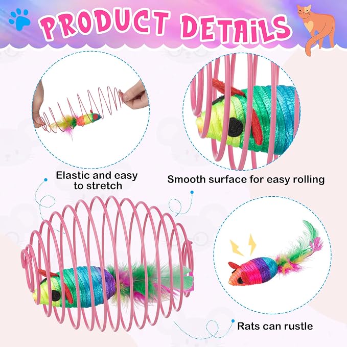 Jecery 5 Pcs Cat Toys Spring,Mouse, Rainbow Color