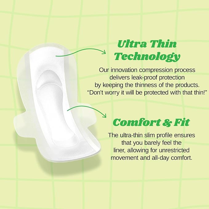 Livlit Regular Size Ultra Thin Sanitary Pads, 100% Organic Cotton from Texas, Powerful Leak Protection, Unscented, Chlorine Free and Absorbency of Feminine Periods, Pads for Women (36 Count)