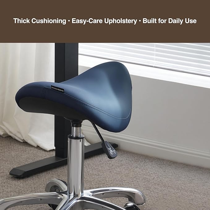 Ergonomic Saddle Stool Adjustable Pneumatic Swivel Rolling Saddle Seat Stool with Wheels for Medical Hygienic SPA Massage Salon Home and Office 506 Haku (Queen Blue)