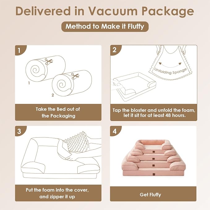EHEYCIGA Orthopedic Dog Beds Large Sized Dog, Waterproof Washable Pet Bed | Non-Slip Bottom and Egg-Crate Memory Foam XL Dog Couch Bed with Washable Removable Cover, Dusty Pink, 41Inch