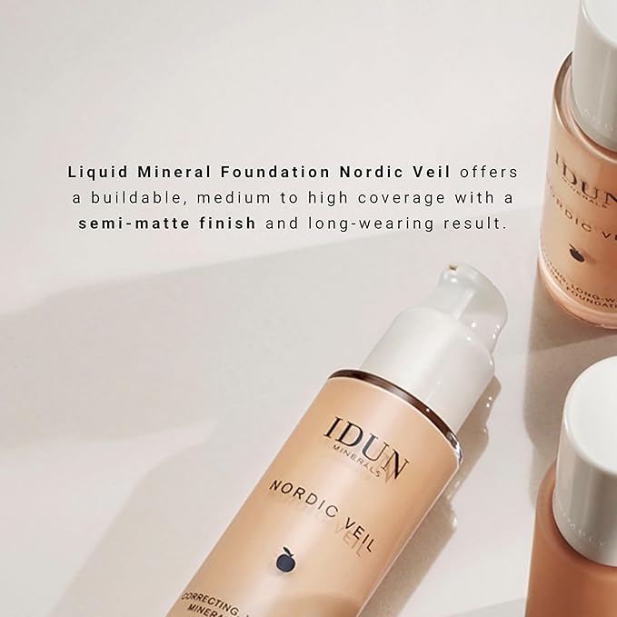 IDUN Minerals Liquid Nordic Veil Foundation - Full and Poreless Coverage, Long Lasting, Soft Matte Finish - Purified and Safe for Sensitive Skin - 306 Freja - Light Medium Warm - 0.88 oz