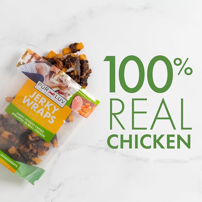 Pur Luv Chicken Wrapped Sweet Potato Dog Treats, Rawhide Free Jerky Wraps, Made with Real Chicken, 16 Oz, Healthy, Easily Digestible, Long Lasting, High Protein Treat, Satisfies Dog's Urge to Chew | Rawhide-free, high-protein jerky wrap: real chicken a...