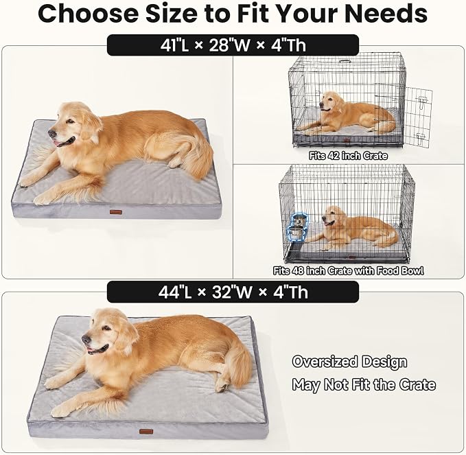 OhGeni Orthopedic Waterproof Large Dog Bed, Memory Foam, 44 inch(Pink) | Machine-Washable Removable Cover in Easy-Clean Fabric, Reversible Memory Foam & Easy-Carry Handle, Wider and Larger
