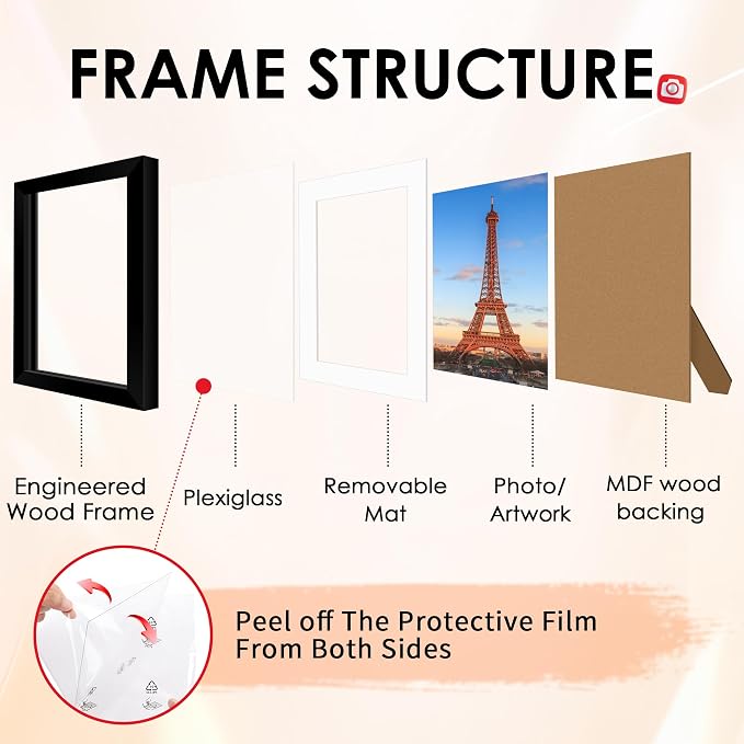 10 Pack Picture Frames Collage Wall Decor for Mounting or Tabletop Display, Gallery Wall Frame Set with Two 8x10 Black Frames, Four 5x7 Frames and Four 4x6 Frames, Multi-Pack Photo Frame Set